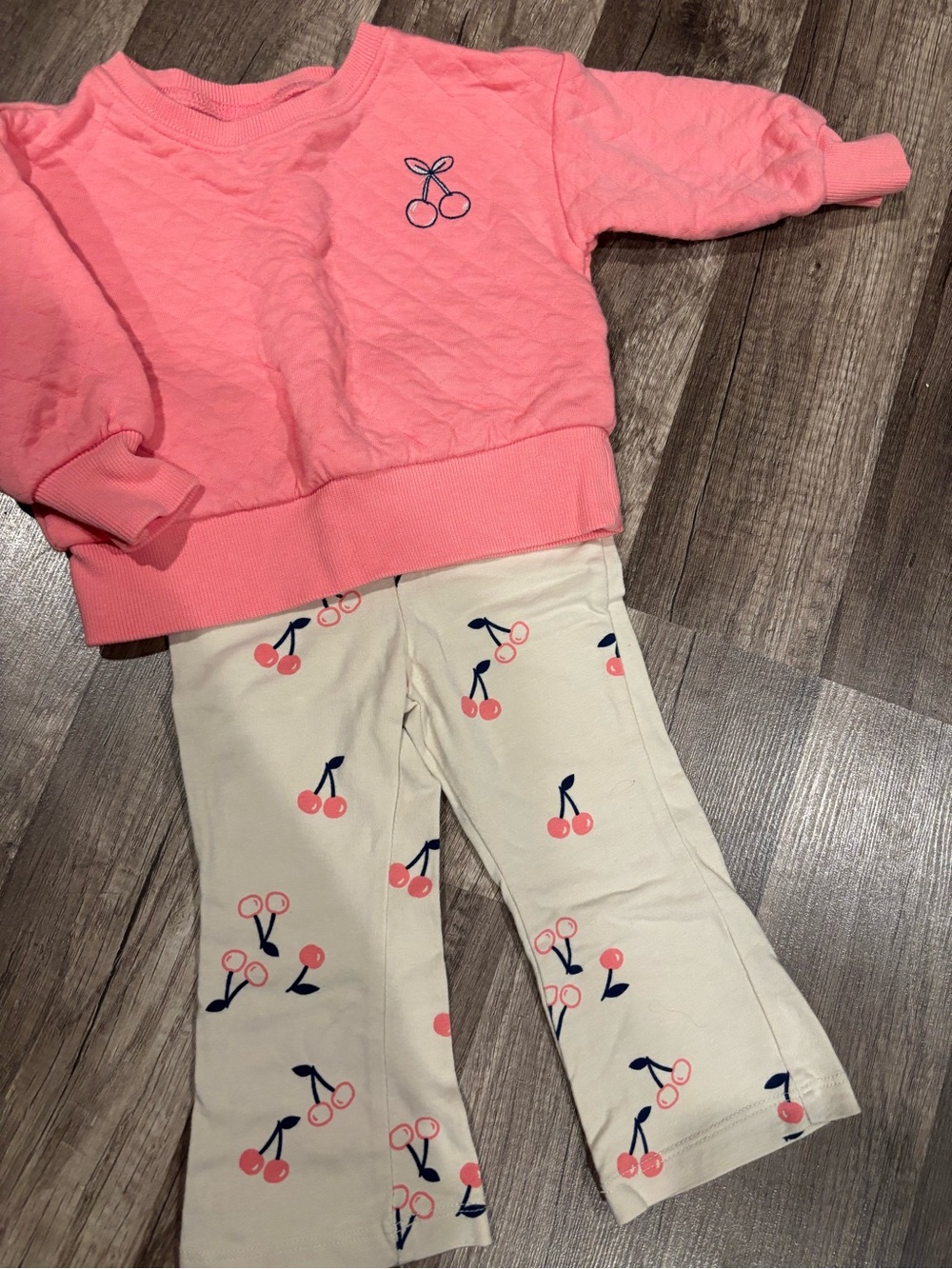 Carter's Pink Sweatshirt with Cream Cherry Print Leggings